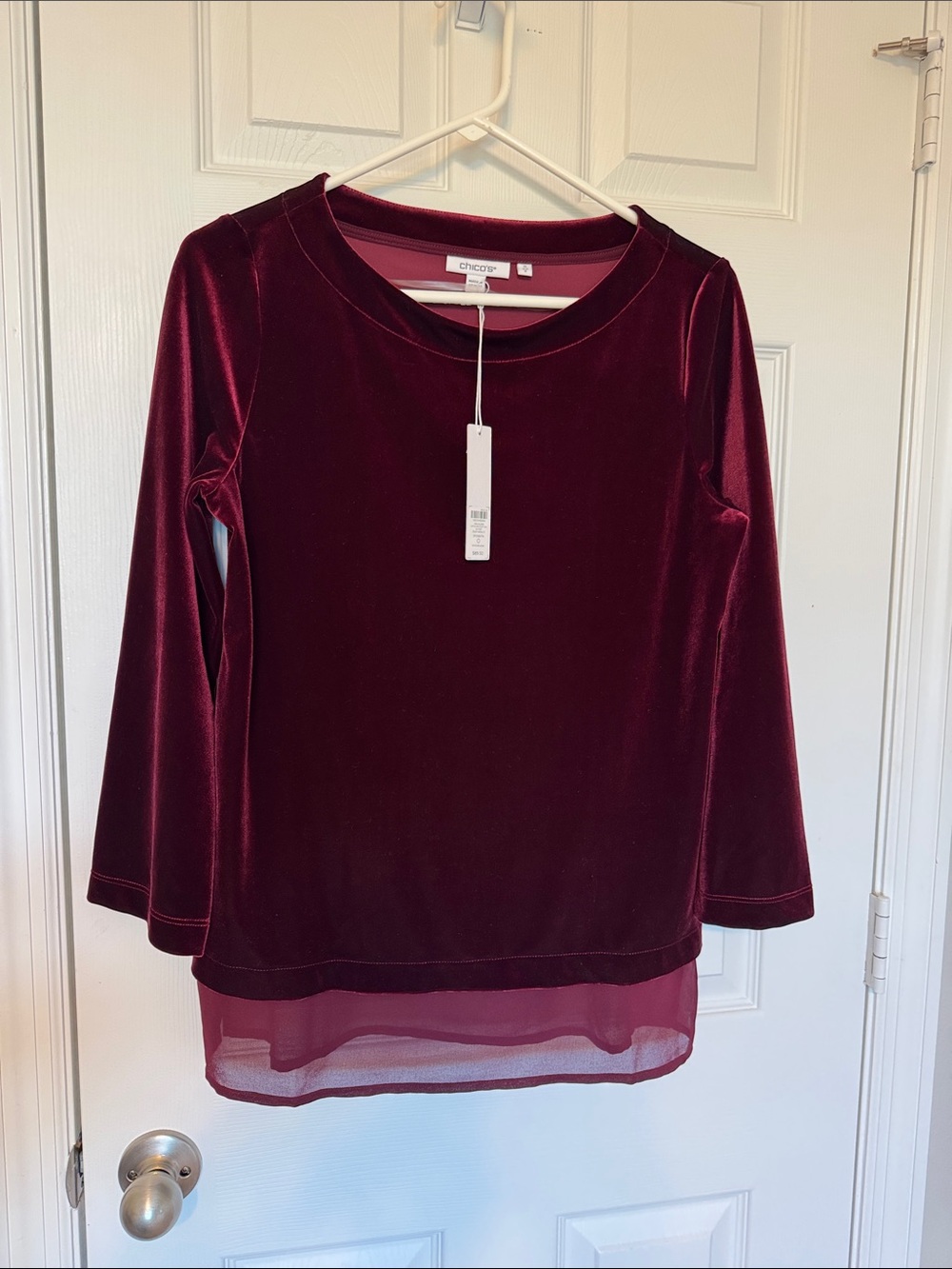 Chico’s Travelers Velvet Layered Top Deep Merlot Size 0 NWT